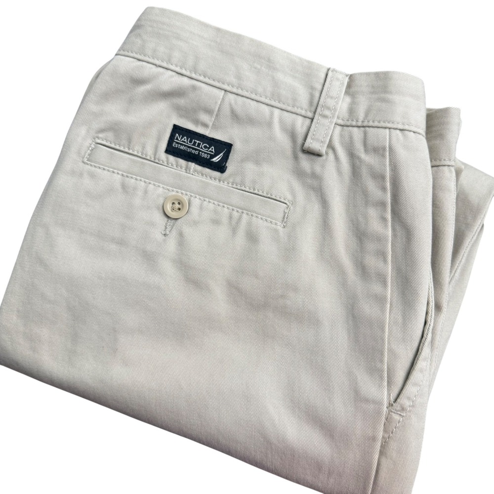 Nautica Clipper Mens Chino Pants Beige Flat‎ Front Straight Leg 34x30 (34x29)